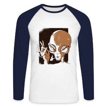 Weed Alien - Crazy Gift - T-shirt baseball manches longues Homme - blanc/marine - Devant - Nik (191cm)