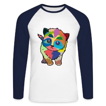 Petit chat mignon coloré - T-shirt baseball manches longues Homme - blanc/marine - Devant - Nik (191cm)