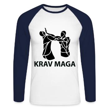 krav maga - T-shirt baseball manches longues Homme - blanc/marine - Devant - Nik (191cm)