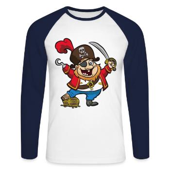 funny pirate treasure chest sabre hook hand - Unisex Long Sleeve Baseball T-Shirt - white/navy - Front - Nik (191cm)