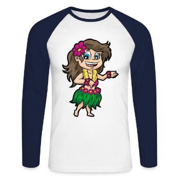SEXY Hawaii Girl Bast Skirt Flower Necklace Hippie - Unisex Long Sleeve Baseball T-Shirt - white/navy - Front - Nik (191cm)