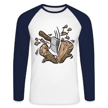 Bûcheron hache et bois forestier forestier forêt - T-shirt baseball manches longues Homme - blanc/marine - Devant - Nik (191cm)
