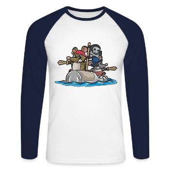 PIRAT Pirates Rats souris Pirates - T-shirt baseball manches longues Homme - blanc/marine - Devant - Nik (191cm)