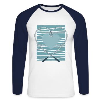 Love Amour & Coeurs - Geste romantique - T-shirt baseball manches longues Homme - blanc/marine - Devant - Nik (191cm)