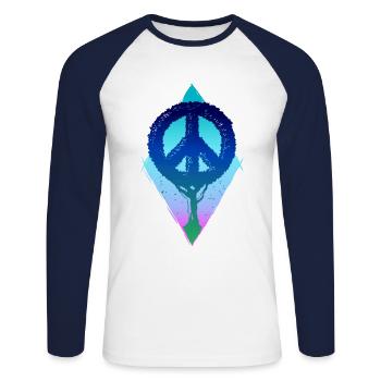 Tree Peace Peace Sign Zen Hippie Gift - Unisex Long Sleeve Baseball T-Shirt - white/navy - Front - Nik (191cm)
