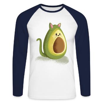 Avocado Chat - Cadeau des chats drôles - T-shirt baseball manches longues Homme - blanc/marine - Devant - Nik (191cm)