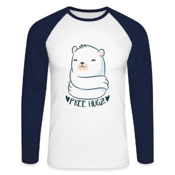 Ours polaires Free Hugs - Animaux amants - T-shirt baseball manches longues Homme - blanc/marine - Devant - Nik (191cm)