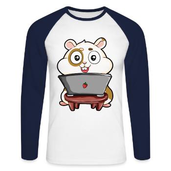 Ordinateur lapin lapin portable bande dessinée nerd cadeau - T-shirt baseball manches longues Homme - blanc/marine - Devant - Nik (191cm)