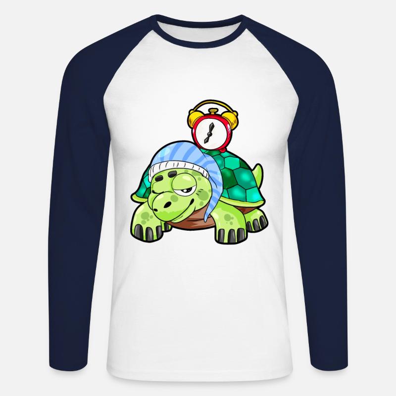 schlafend Schildkröte Langschläfer Wecker Geschenk - Unisex Baseballshirt langarm - Weiß/Navy