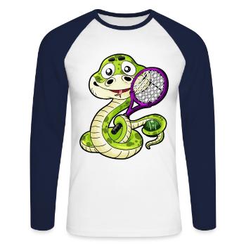 Tennis Schlange Tennisschläger Viper Cartoon Comic - Unisex Baseballshirt langarm - Weiß/Navy - Vorne - Nik (191cm)