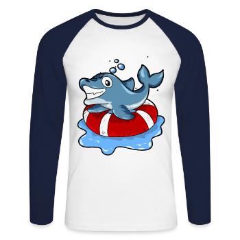 Dolphin Swimming Swimmer Lifebuoy Gift - Unisex Long Sleeve Baseball T-Shirt - white/navy - Front - Nik (191cm)