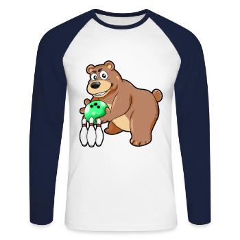 Bowling Ours cône cône Pins Kegler Bowler BD - T-shirt baseball manches longues Homme - blanc/marine - Devant - Nik (191cm)