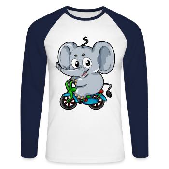 Eléphant sur vélo Bande dessinée Tricycles enfants - T-shirt baseball manches longues Homme - blanc/marine - Devant - Nik (191cm)