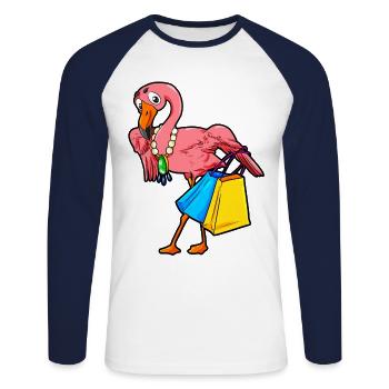 Shopping Flamingo Einkaufen Cartoon Comic Style - Unisex Long Sleeve Baseball T-Shirt - white/navy - Front - Nik (191cm)