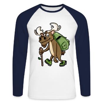 Wandern Wanderer Elch Wanderslust Rentier Cartoon - Unisex Baseballshirt langarm - Weiß/Navy - Vorne - Nik (191cm)