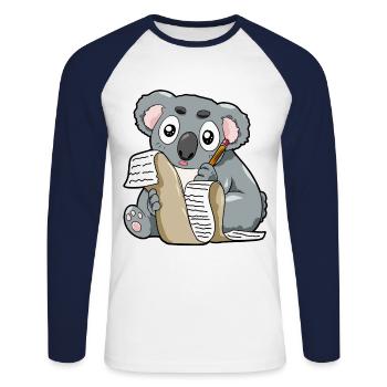 Writing Koala Pencil Author Love Letter - Unisex Long Sleeve Baseball T-Shirt - white/navy - Front - Nik (191cm)