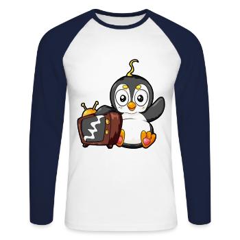 TV Pinguin Fernsehen Fernseher Serien Cartoon - Unisex Baseballshirt langarm - Weiß/Navy - Vorne - Nik (191cm)