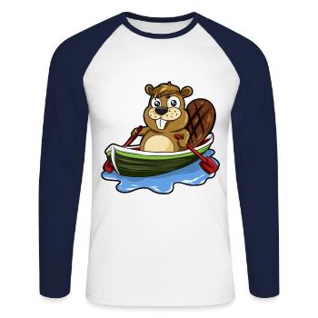 Castor dans le bateau Rongeur bande dessinée cadeau - T-shirt baseball manches longues Homme - blanc/marine - Devant - Nik (191cm)