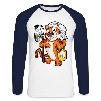 Tiger Haushalt Hausmann Hausfrau Putzen Geschenk - Unisex Baseballshirt langarm - Weiß/Navy - Vorne - Nik (191cm)