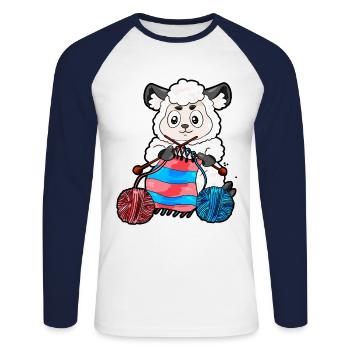 Crochets Couture Tricot Mouton tricoter Cadeau - T-shirt baseball manches longues Homme - blanc/marine - Devant - Nik (191cm)