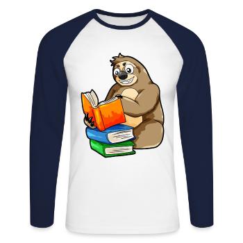 Lesendes Faultier Lesen Leseratte Bücherwurm Buch - Unisex Baseballshirt langarm - Weiß/Navy - Vorne - Nik (191cm)