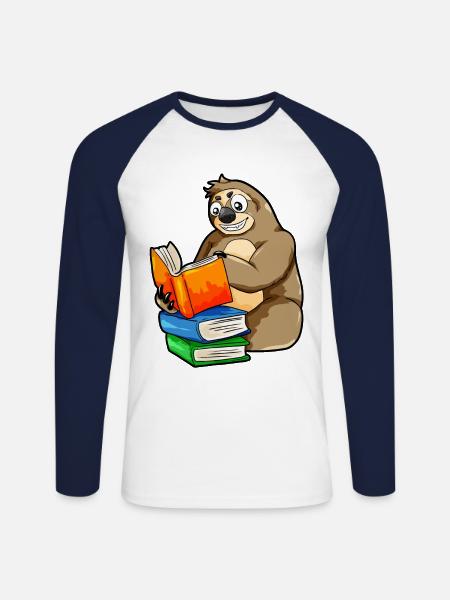 Reading Sloth Read Bookworm Bookworm Bookworm Book - Unisex Long Sleeve Baseball T-Shirt - white/navy