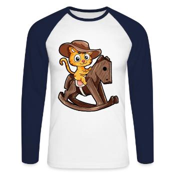 Bois cheval cheval à bascule chat chat cadeau - T-shirt baseball manches longues Homme - blanc/marine - Devant - Nik (191cm)
