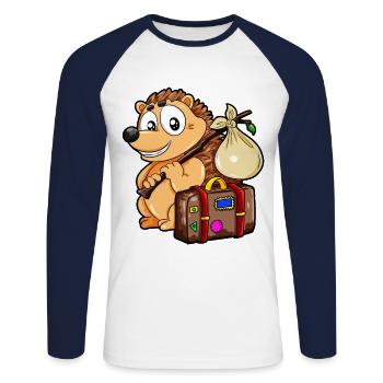 Hérissons itinérants Globe-trotter Valises Voyage Bande dessinée - T-shirt baseball manches longues Homme - blanc/marine - Devant - Nik (191cm)