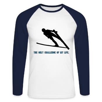 Ski Springen - Unisex Baseballshirt langarm - Weiß/Navy - Vorne - Nik (191cm)