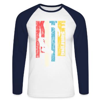 Kite Surfing Retro washed Look Surfer Wassersport - Unisex Baseballshirt langarm - Weiß/Navy - Vorne - Nik (191cm)