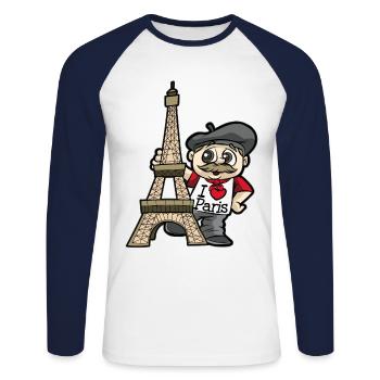 I LOVE PARIS Eiffel Tower France Cartoon Gift - Unisex Long Sleeve Baseball T-Shirt - white/navy - Front - Nik (191cm)