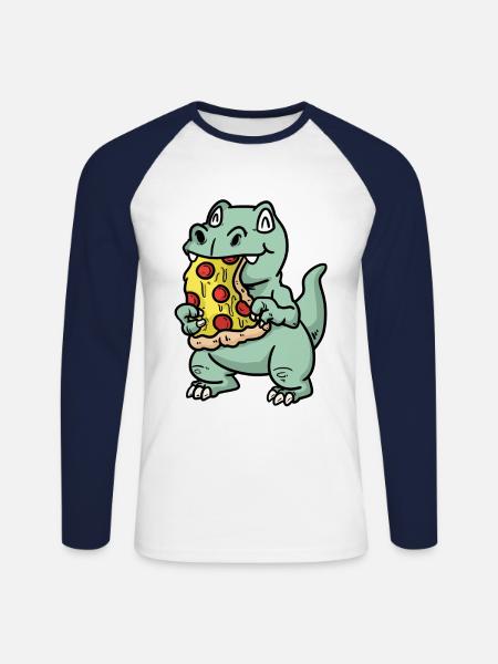 Small dino with pizza - Unisex Long Sleeve Baseball T-Shirt - white/navy