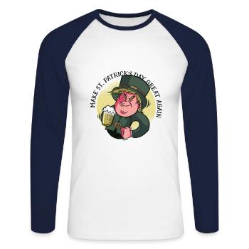 Make St.Patrick´s Day great again - Unisex Baseballshirt langarm - Weiß/Navy - Vorne - Nik (191cm)