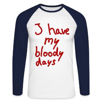 Days bleeding woman menstruation funny gift - Unisex Long Sleeve Baseball T-Shirt - white/navy - Front - Nik (191cm)