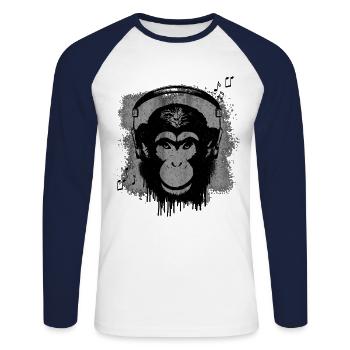 Monkey with headphones / music - Unisex Long Sleeve Baseball T-Shirt - white/navy - Front - Nik (191cm)