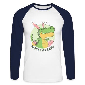Happy Easter - Happy East-Rawr - Unisex Long Sleeve Baseball T-Shirt - white/navy - Front - Nik (191cm)