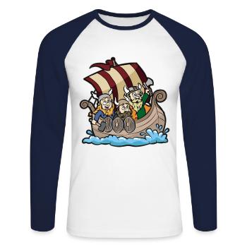 Vikings on a Viking Ship Boat Gift - Unisex Long Sleeve Baseball T-Shirt - white/navy - Front - Nik (191cm)