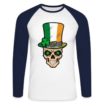 Tête de mort irlandaise Irlande Trèfle Bande dessinée - T-shirt baseball manches longues Homme - blanc/marine - Devant - Nik (191cm)