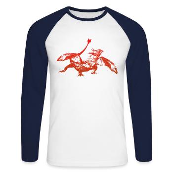 Drache - Unisex Baseballshirt langarm - Weiß/Navy - Vorne - Nik (191cm)