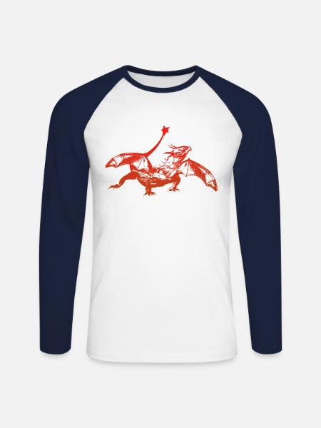 Drache - Unisex Baseballshirt langarm - Weiß/Navy