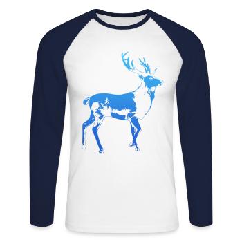 Hirsch - Unisex Baseballshirt langarm - Weiß/Navy - Vorne - Nik (191cm)