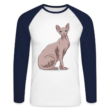 Sphynx Sphinx chat chat cadeau animal de compagnie - T-shirt baseball manches longues Homme - blanc/marine - Devant - Nik (191cm)