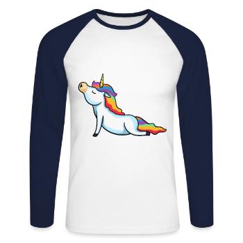 Licorne Yoga Drôle mignon cadeau - T-shirt baseball manches longues Homme - blanc/marine - Devant - Nik (191cm)