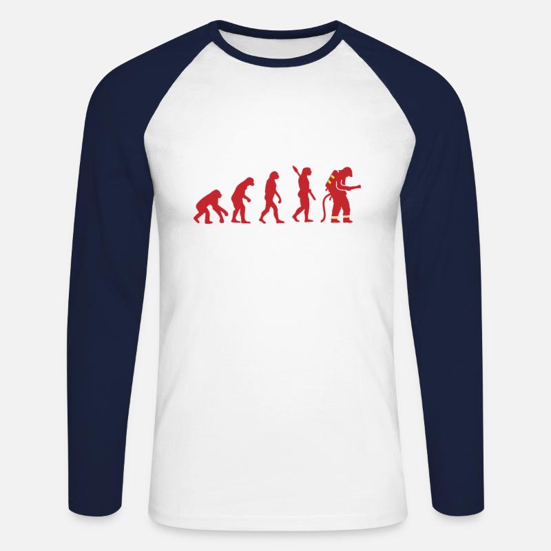 EVOLUTION FEUERWEHR FEUERWEHRMANN FIREFIGHTER - Unisex Baseballshirt langarm - Weiß/Navy