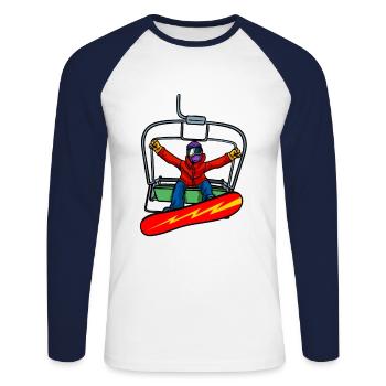 Cadeau de remontée de snowboard - T-shirt baseball manches longues Homme - blanc/marine - Devant - Nik (191cm)
