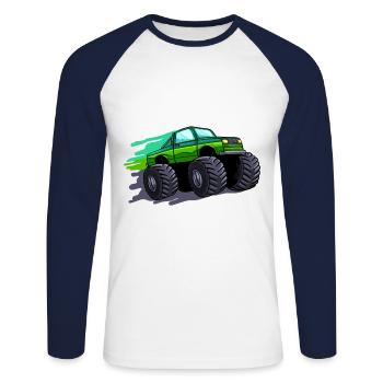 Monstre Truck Drapeau Usa America Drôle Cadeau - T-shirt baseball manches longues Homme - blanc/marine - Devant - Nik (191cm)