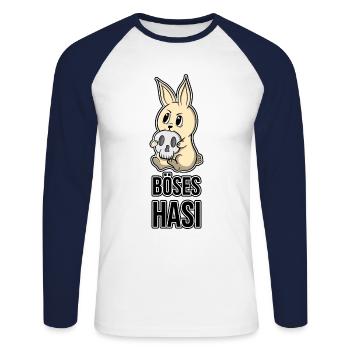 Böses Hasi Süß Witzig Böse Spruch Geschenk Geek - Unisex Baseballshirt langarm - Weiß/Navy - Vorne - Nik (191cm)