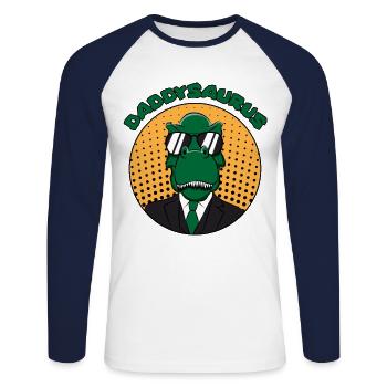 Dinosaurier Dino T-Rex Papa Vater Papi Geschenk - Unisex Baseballshirt langarm - Weiß/Navy - Vorne - Nik (191cm)