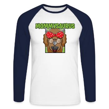 Dinosaur Dino T-Rex Mom Mother Mom Gift - Unisex Long Sleeve Baseball T-Shirt - white/navy - Front - Nik (191cm)