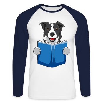 Hund Bücher Buch Lesen Bücherwurm Hunde Geschenk - Unisex Baseballshirt langarm - Weiß/Navy - Vorne - Nik (191cm)